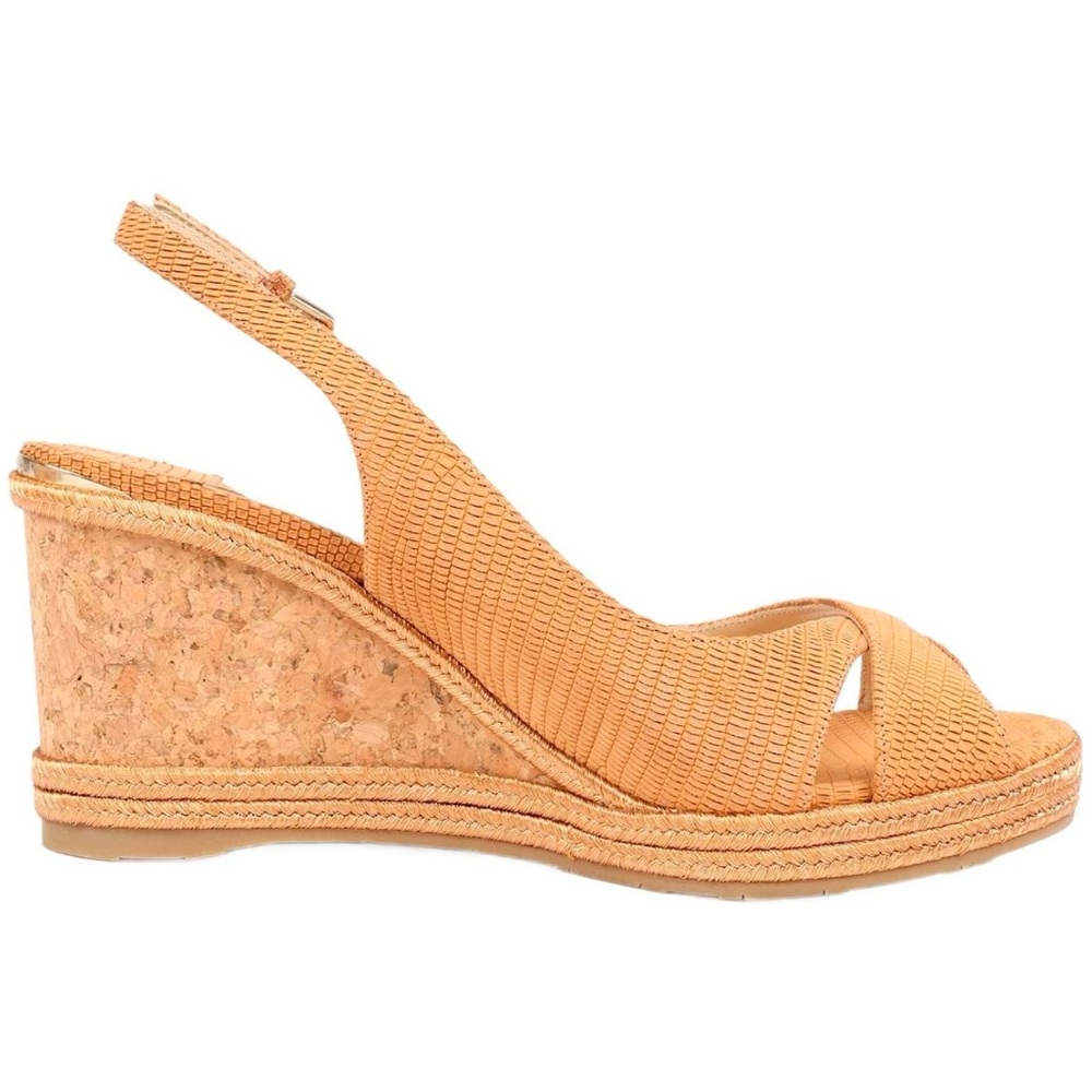 Jimmy Choo Nubuck x Leather Wedge Sole Sandals 37 in Camel AMELY 80 Slingback